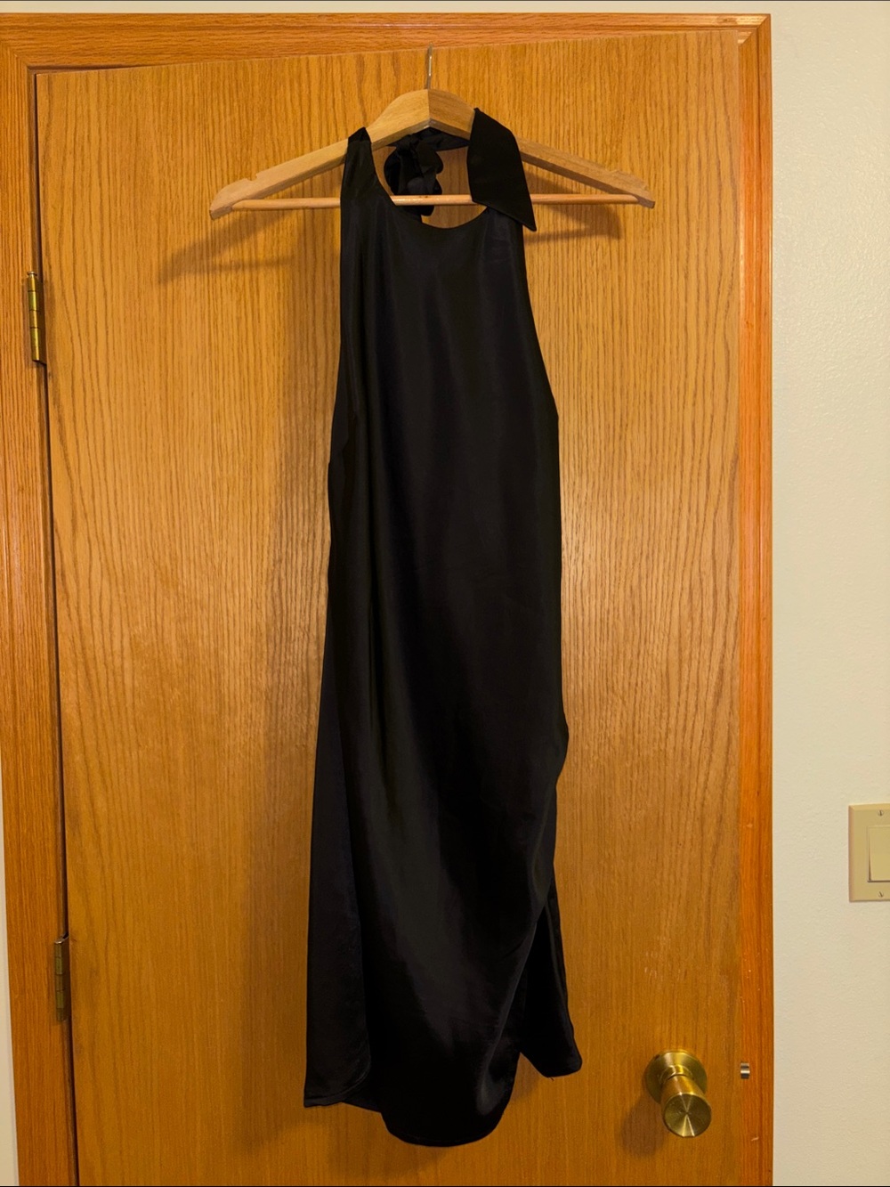 Lulu's Black Satin Halter Midi Dress